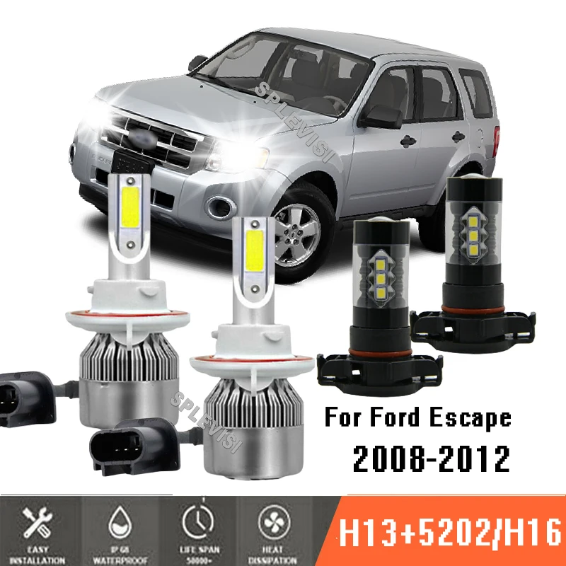 

4x LED Headlight + Fog Driving Light Bulbs 6000K Xenon White Conversion Kit For Ford Escape 2008-2012 2008 2009 2010 2011 2012