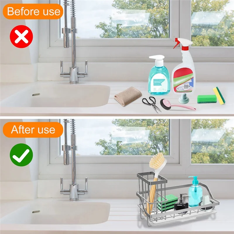 

Stainless Steel Sponge Holder Removable Kitchen Sink Rack With Drain Tray ,B 1 Piece