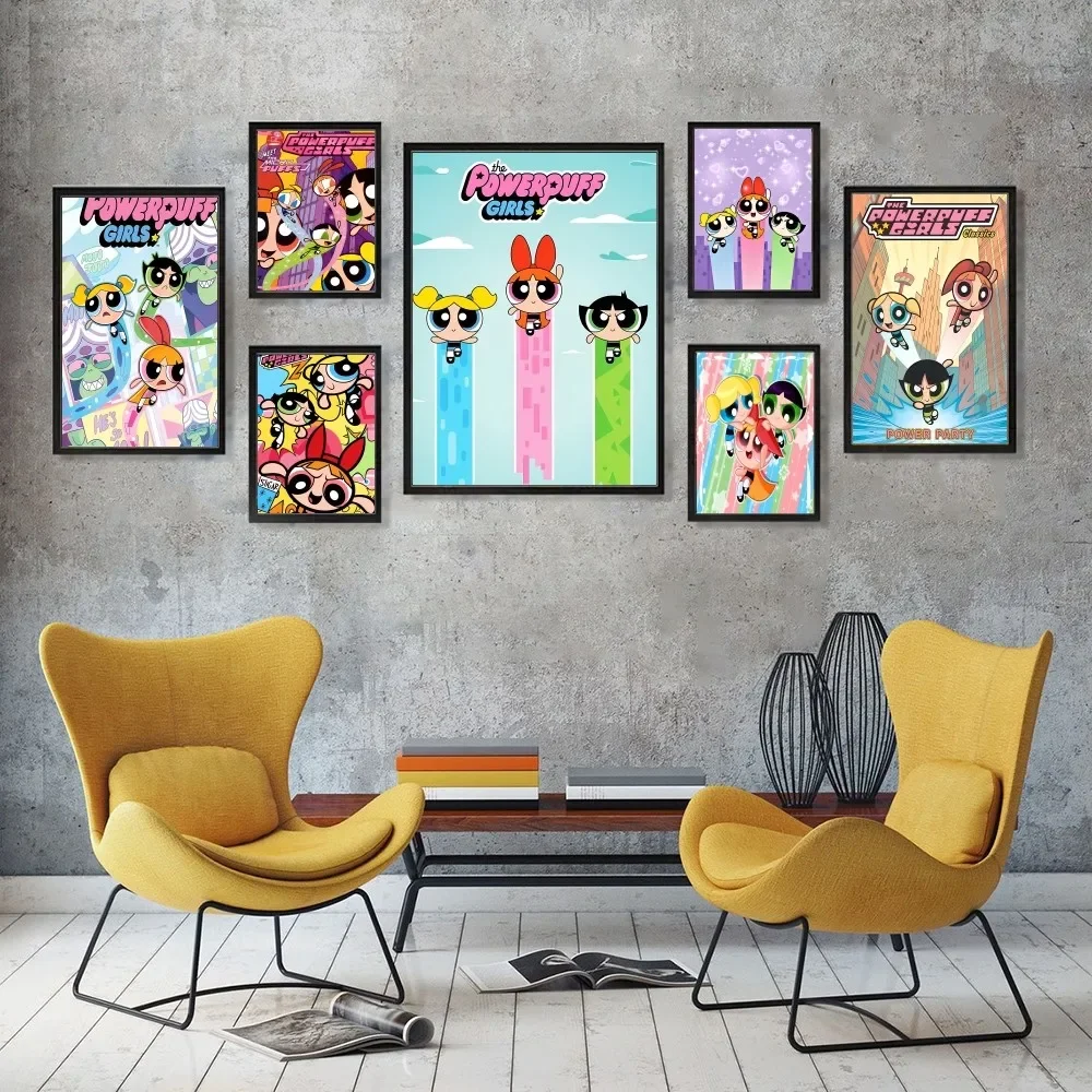 Cartoon T The Powerpuff Girls Poster 1PC Cartoon Pop Poster Paper Waterproof HD Sticker Bedroom Entrance Home Living