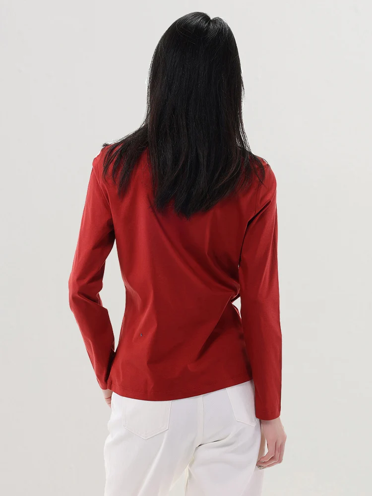 SuyaDream, camisetas lisas para mujer, mezcla de algodón y seda, camiseta lisa de manga larga con cuello redondo, Top básico de primavera y otoño 2025, blanco y negro