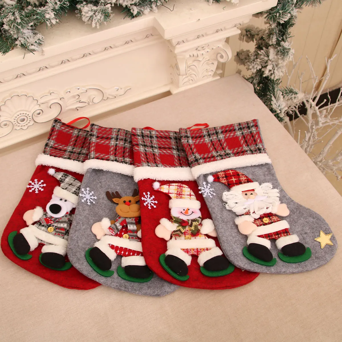 Christmas Stockings Large Size Stocking Gifts Decorations for Family Holiday Xmas Party Socks Santa Snowman Reindeer Bear Party