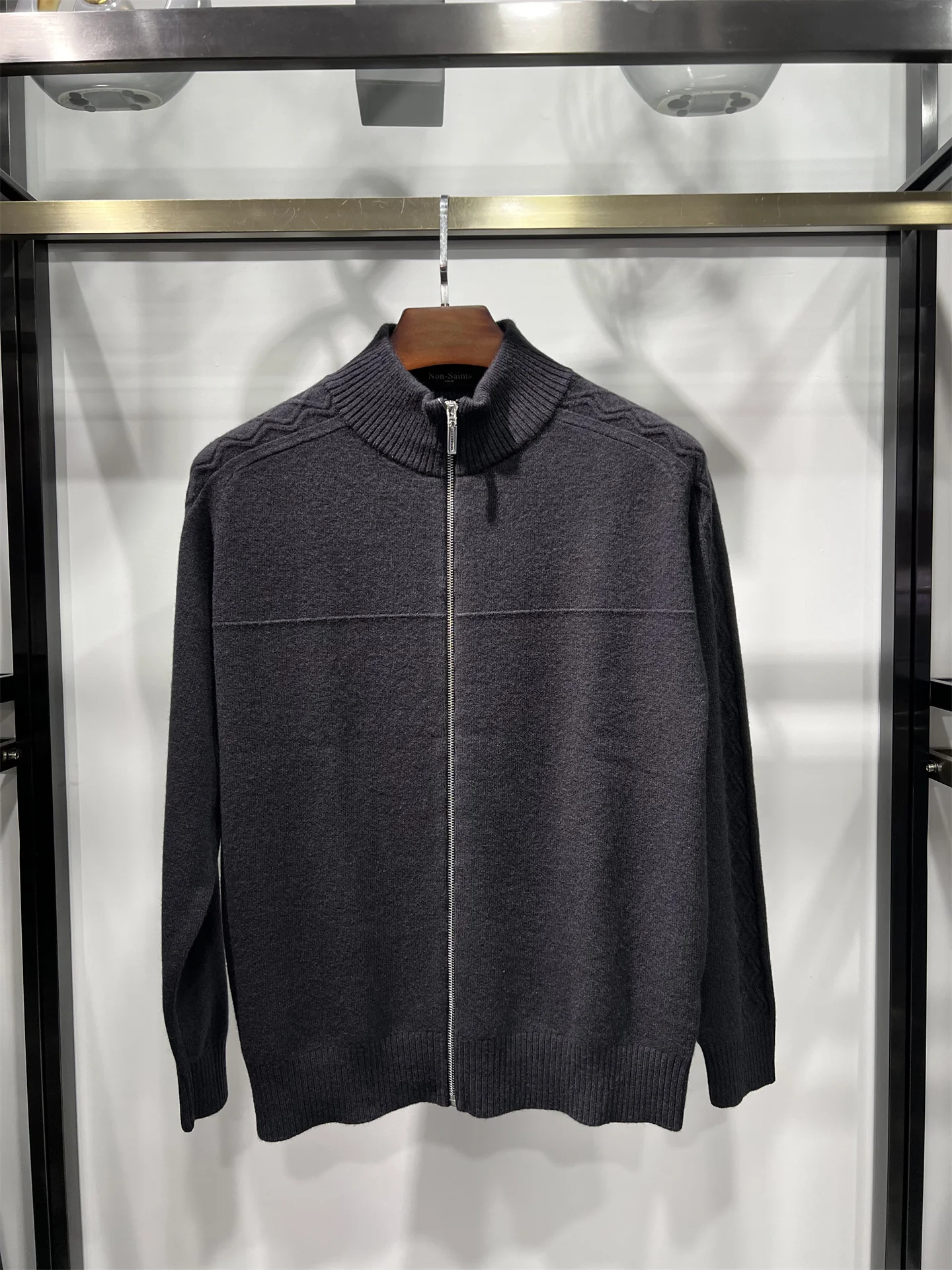 

Мужской шерстяной кардиган на молнии Non-Saints, теплый, с длинными рукавами, повседневный, вязаный свитер, зимняя новинка, с воротником-стойкой