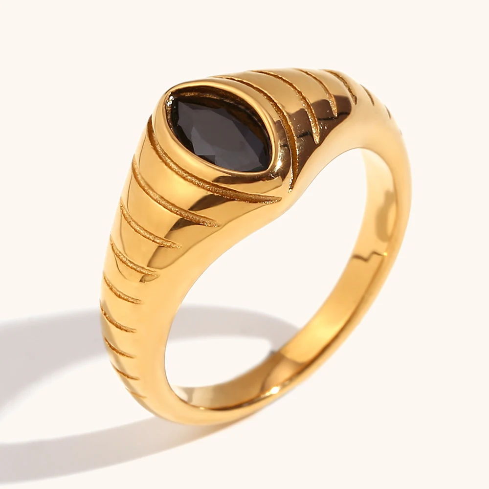 La. Muses Classic horse eye shape black zircon Water Ripple Road rings premium stainless steel jewelry Woman accesories gift