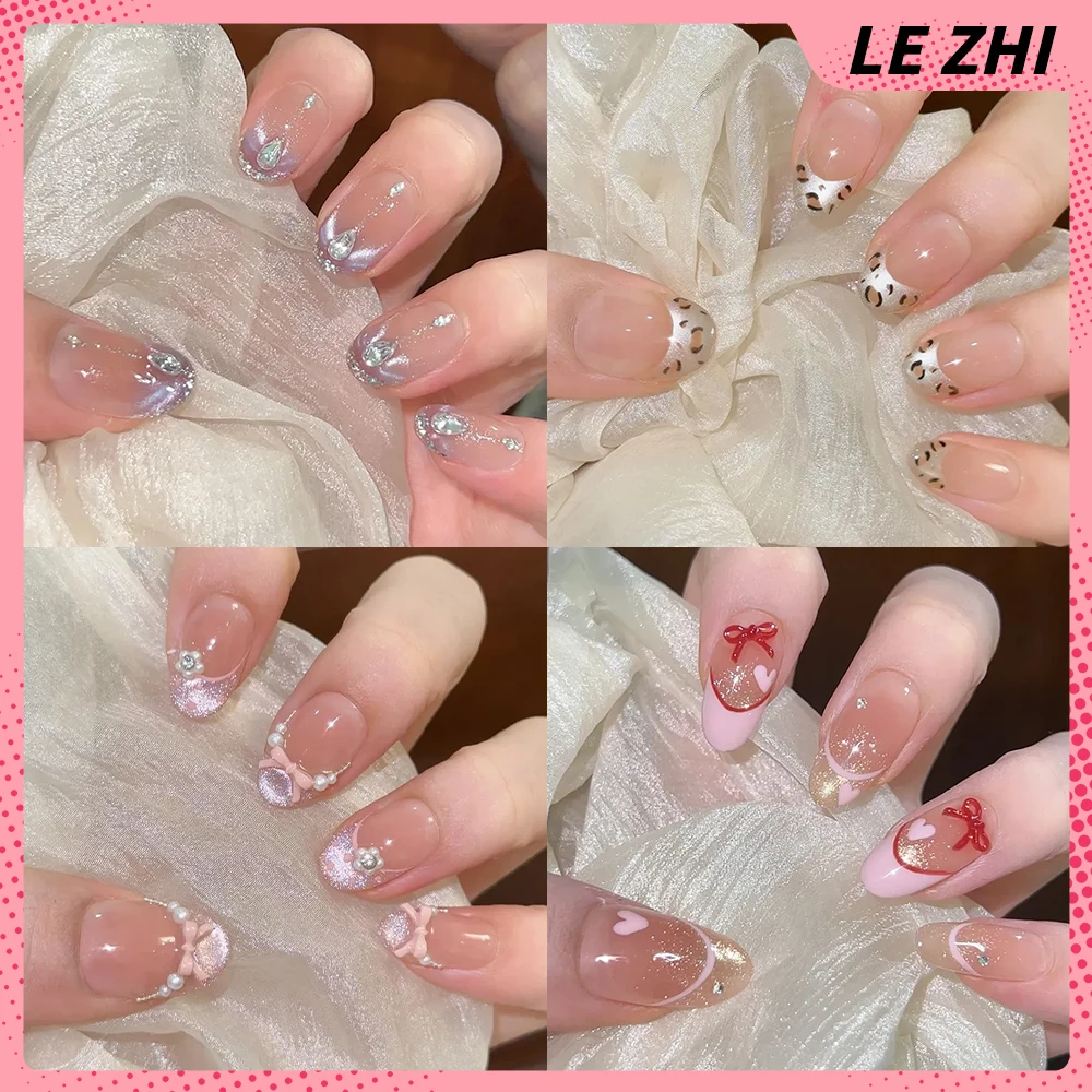 

10Pcs Kawaii Glitter Cat Eyes Handmade Ellipse Reusable Nails Party Stickers Diamond Pearl Bowknot Flowers French Press On Nails