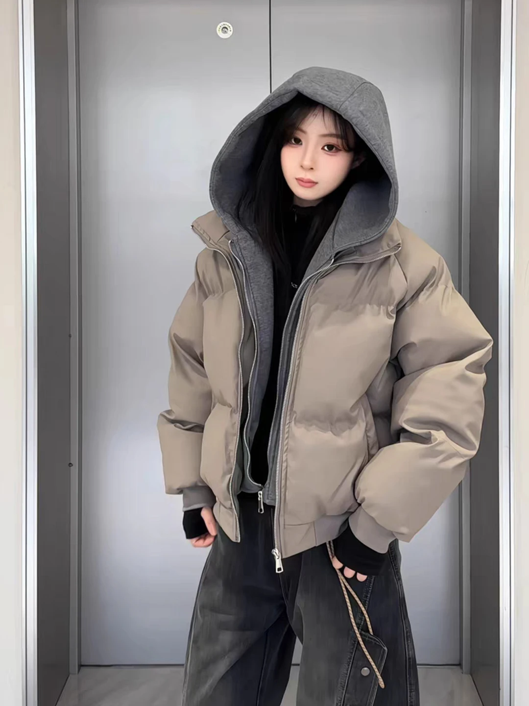 

American Sle ort Thiened Cotton Jaet Men's Winter Faion Brand Warm Hooded Cotton Clothes High-End Feelings Coat