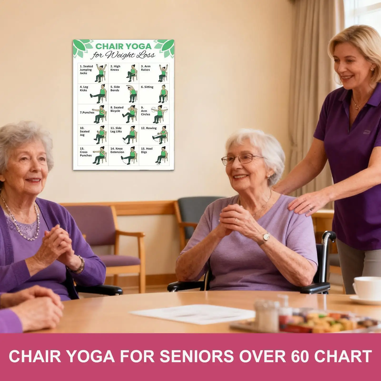 Chair Yoga Chart 30-Day Workout Charts 2 Pieces Chair Yoga Trainer Guide for Senior Beginner Mobility Balance Flexibility