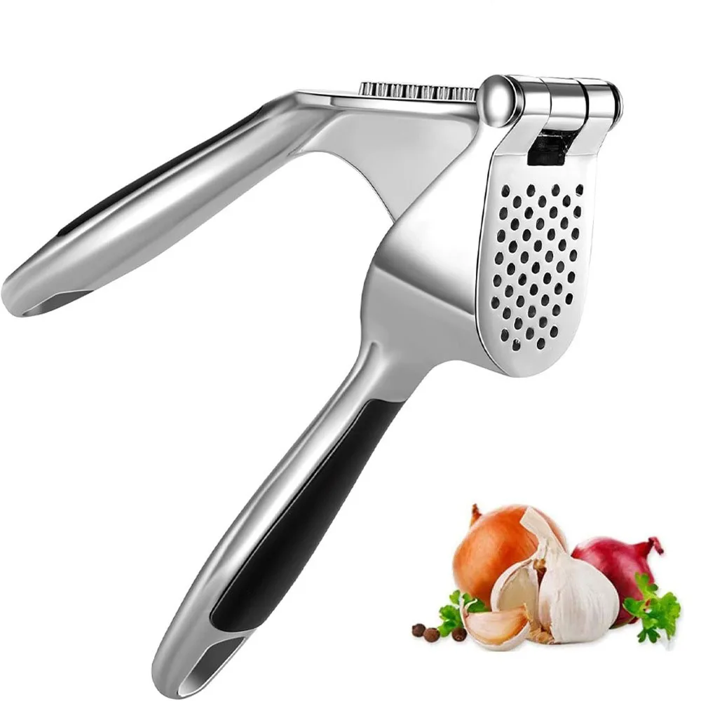 1 unidade de espremedor de alho, fácil de espremer e limpar, com cabo ergonômico macio e fácil de apertar, em liga de zinco, para triturar e moer alho.