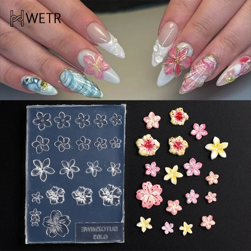 ทําด้วยมือ DIY Frangipani ซิลิโคนเล็บแม่พิมพ์สําหรับเล็บแฟชั่นดอกไม้เล็บออกแบบแม่พิมพ์สูงโปร่งใสแม่แบบ