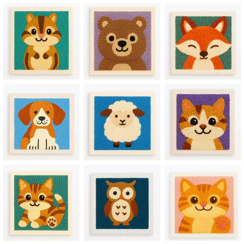 

DIY Punch Needle Embroidery Kit Cute Cat Dog Animal Picture 25x25cm Cross Stitch Crafts Frame Set for Adults - Creative Gift