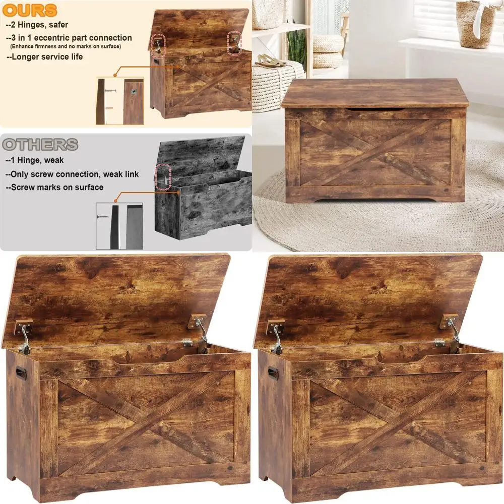 

Коричневая деревянная скамейка для обуви в прихожей в деревенском стиле с местом для хранения вещей, 15,7x31,5x18,9, багажник для гостиной и спальни