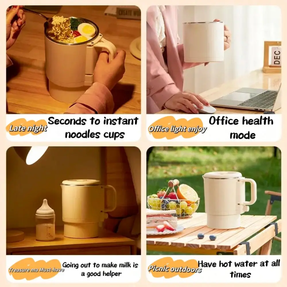 

Portable 800ML Electric Kettle Foldable 2-in-1 Rice Cooker 304 Stainless Steel Mini Kettle