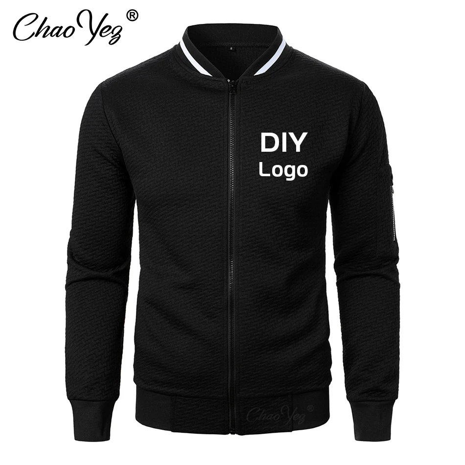 Casaco e jaqueta com zíper com logotipo personalizado masculino, carregamento exterior, roupas casuais com texto DIY, moda rua, outono