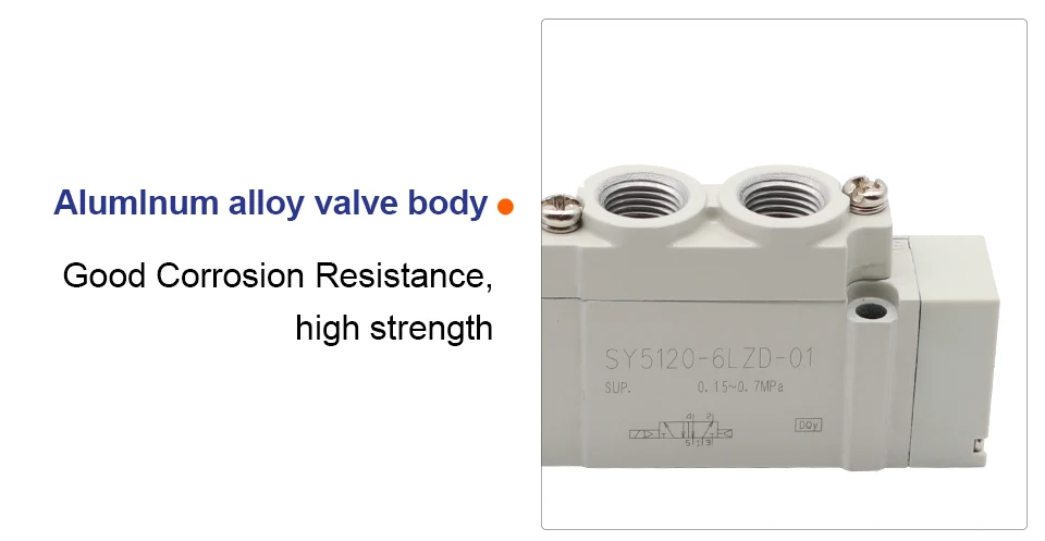 Detalhe 3 de Válvula solenoide SY3120 SY5120 SY7120 4LZD 5LZD 6LZD High Quality Pneumatic Control Solenoid Valve 5 Port 2 Solenoid Valve SY5120 Valve Pneumática