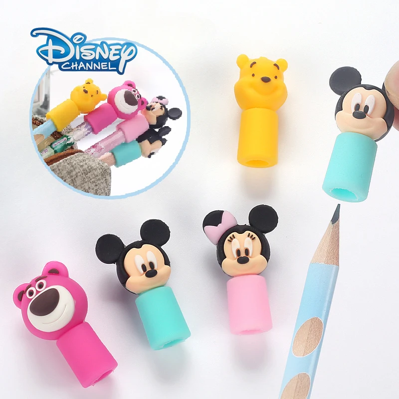 디즈니 미키 마우스 푸우 실리콘 펜 커버 만화 귀여운 투명 학생 펜 모자 어린이 연필 익스텐더 친구 선물