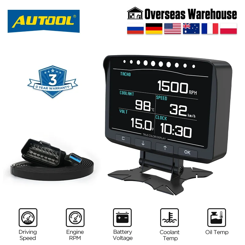 AUTOOL X50 PRO OBD II HUD Instrumentation Digital Car Alarm Monitor Head-Up Display OBD2 Digital On-Board Computer Speedometer