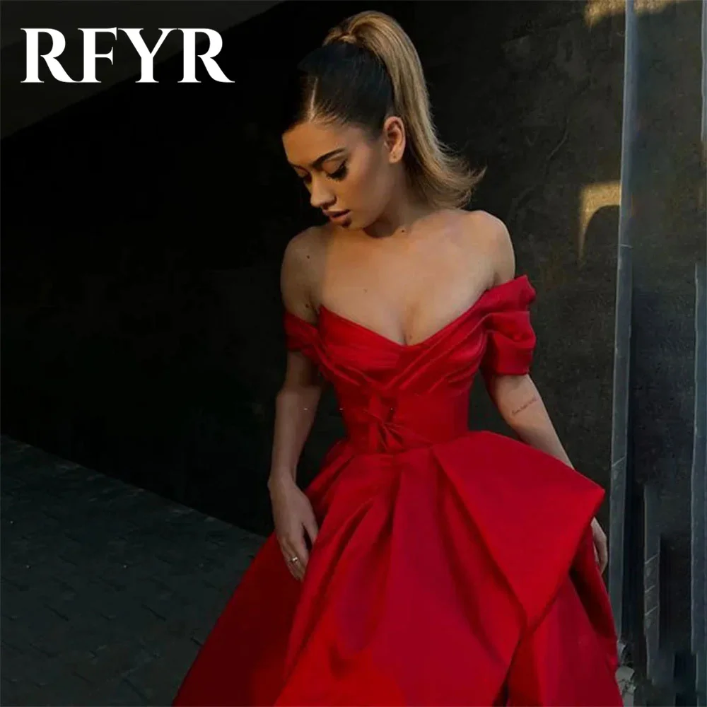 RFYR Red Evening Dress Sexy Off The Shoulder 2024 فساتين سهرة A-Line Satin Prom Dress Sexy Side High Split Vestidos De Noche