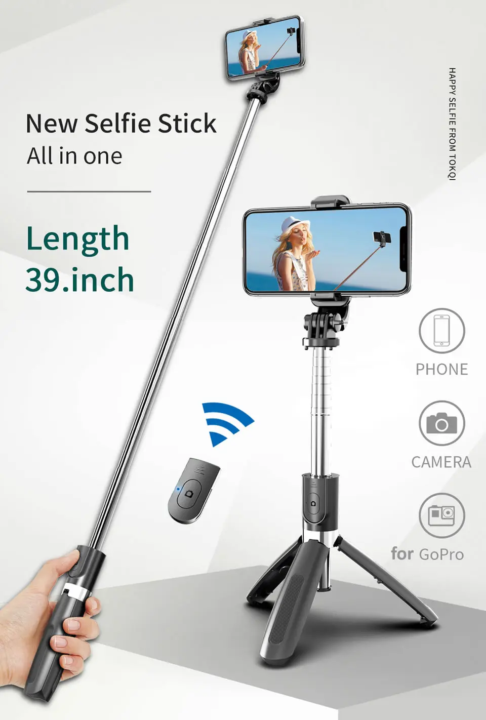 Selfie Stick Bluetooth elettrico con treppiede in lega di plastica Self Stick Selfiestick Phone Selfie-Stick per Iphone Samsung Huawei