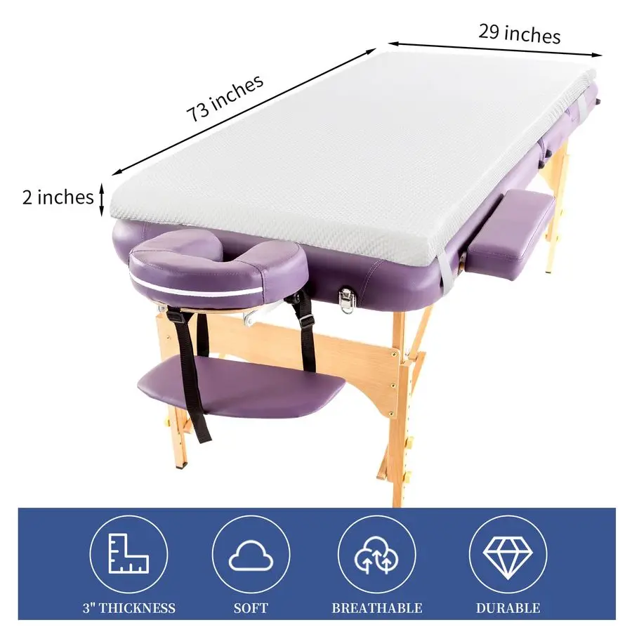 Coprimaterasso per lettino da massaggio in memory foam, coprimaterasso per lettino con ciglia antiscivolo con copertura rimovibile e fasce elastiche di supporto,