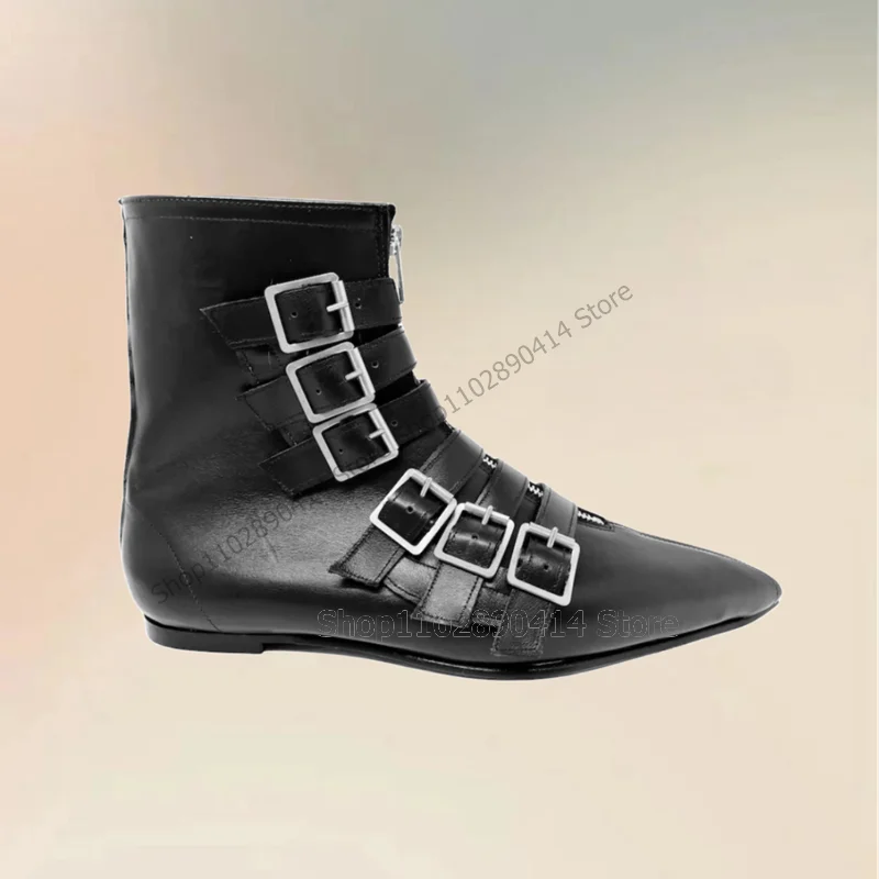 

Black Metal Buckle Zipper Pointed Toe Boots Fashion Front Zipper Men Shoes Luxury Handmade Party Banquet Office Men Dress Shoes