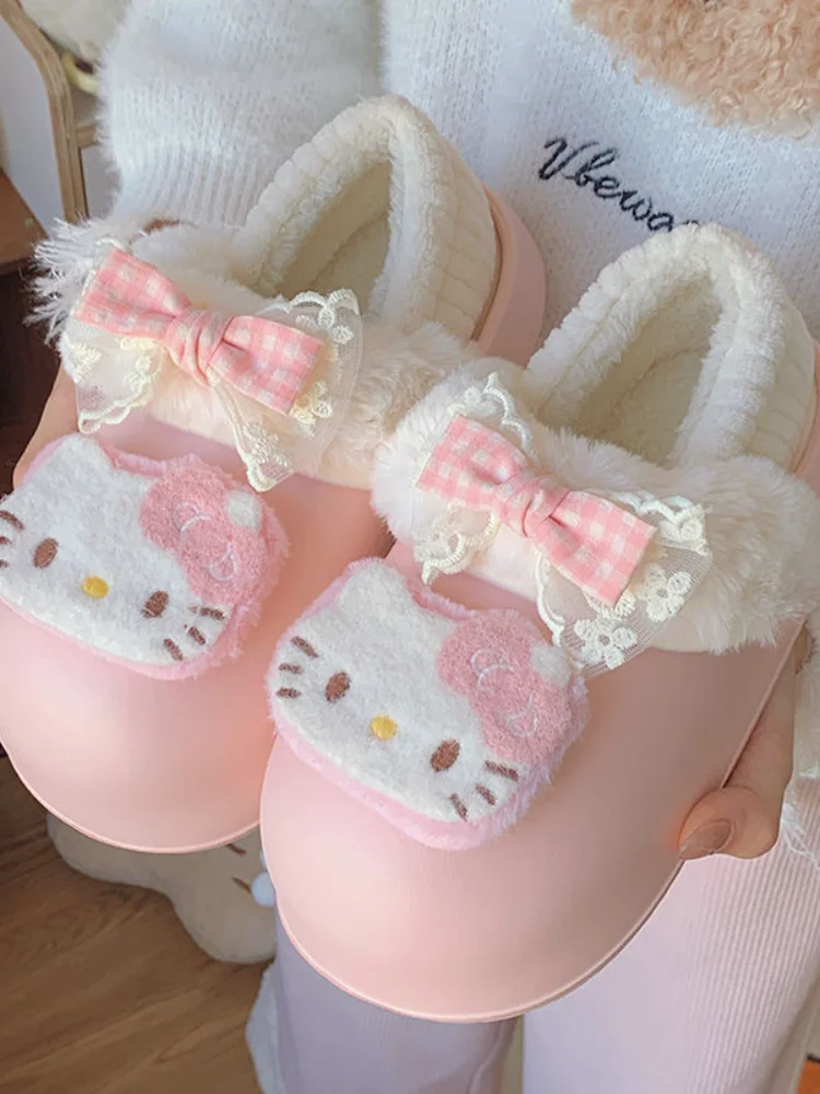 

Sanrio Anime Hello Kitty Plush Slipper ins girl Indoor Cartoon Cotton Slippers Removable Winter Thick Bottom Anti Slip Slippers