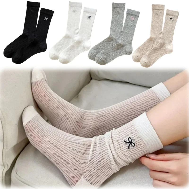 

Korean Style Ins Fashion Solid Color Hollow Mesh Ruffle Socks Spring Summer Japanese Simple Fresh Bow Ruffle Socks