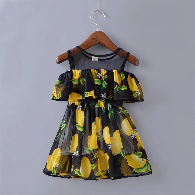 Summer Fashion Fruit Print Black Baby Girl Dress Comfortable Casual Sleeveless Toddler Beach Dress