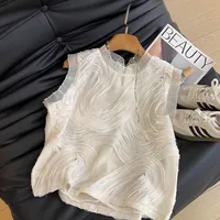 2025 Summer French Style Elegant Ruffled Sleeveless Chiffon Blouse Women Office Work Wear Casual Tops Fashion Ladies Shirt