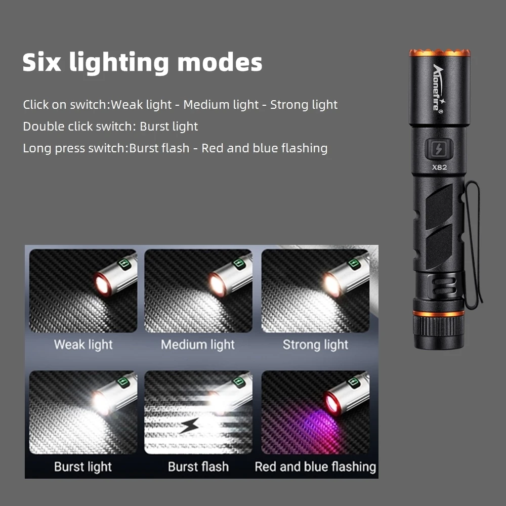 Mini EDC Flashlight USB Rechargeable Torch Work Light Outdoor Lantern Camping With Pen Clip And Tail Magnet X82