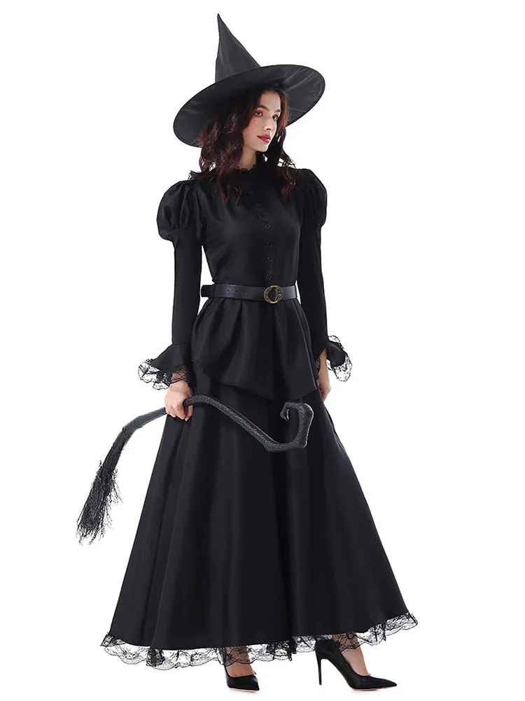 Kostium na festiwal duchów Bla Witch Long Dr Lace, przebranie cosplay, występ magiczny, kostium sceniczny, poliester, jesień 2025