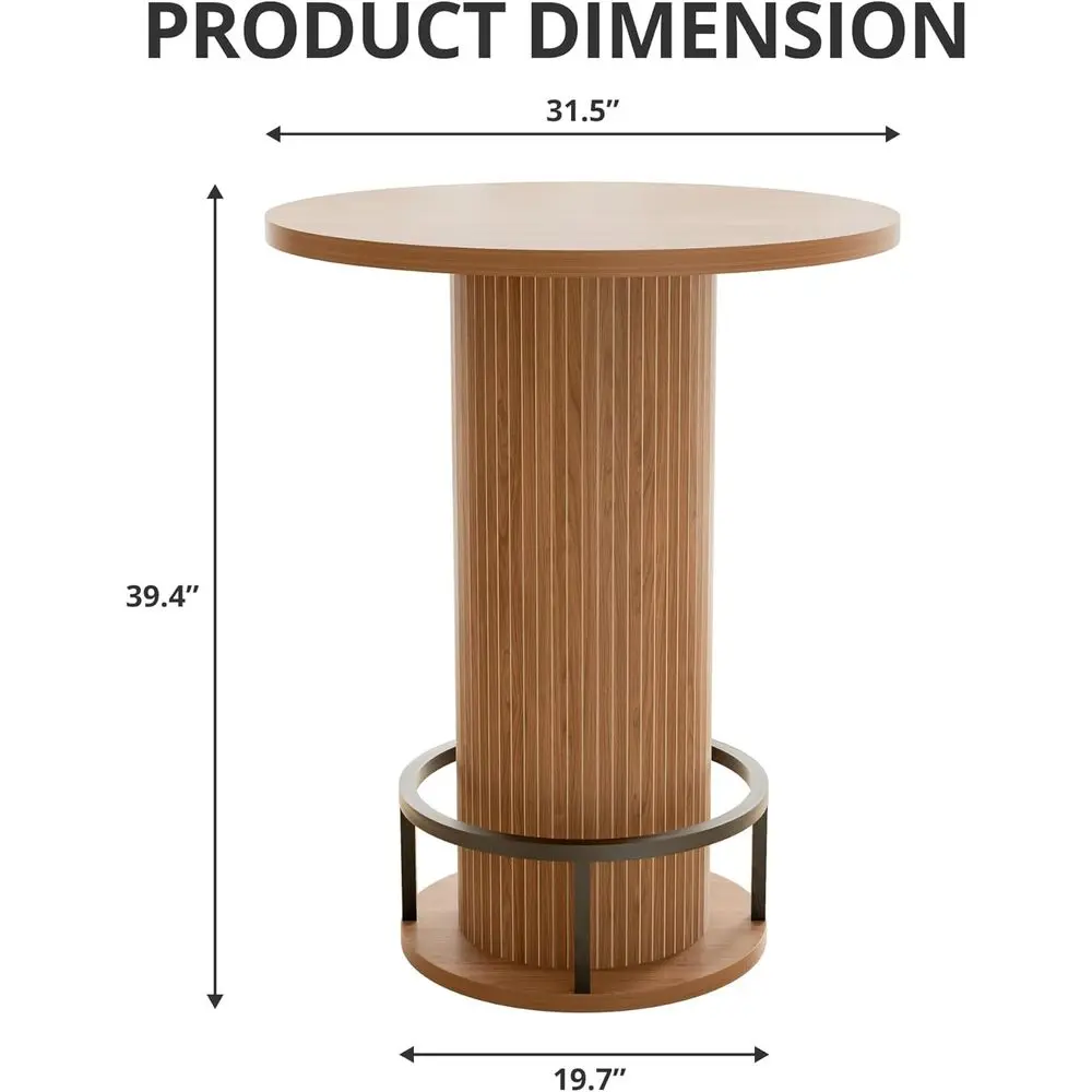 Round ar Tale, 39.4High Wood istro PuTale with Ring Metal ootrest or Small Space, Dining Cocktail Coee Living Room, Walnut(Only