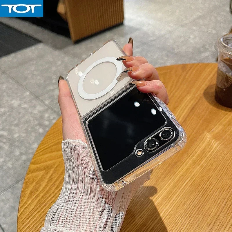 

Роскошный жесткий тонкий прозрачный чехол Magsafe для Samsung Galaxy Z Flip 6, 5, 4, 3, 5G, противоударный магнитный чехол для телефона