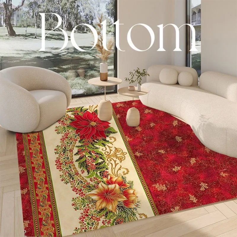 

Christmas Poinsettia Carpet Red Green Warm Winter Floor Mat Bedroom Living Room Decoration Rug Holiday Home Decoration