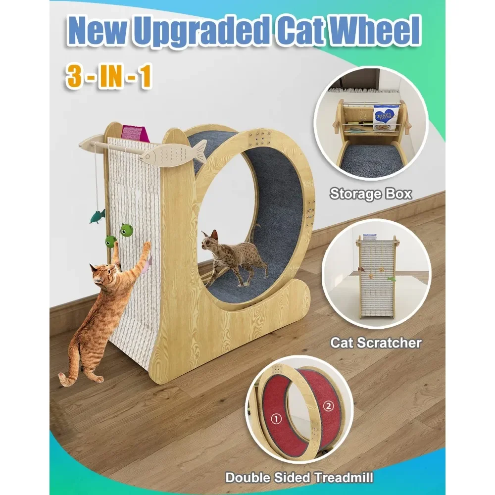 2024 New Large Cat Exercise Wheel Toy with Scratcher and Storage - 40 Inch Indoor Treadmill for Cats Run Motion & Play