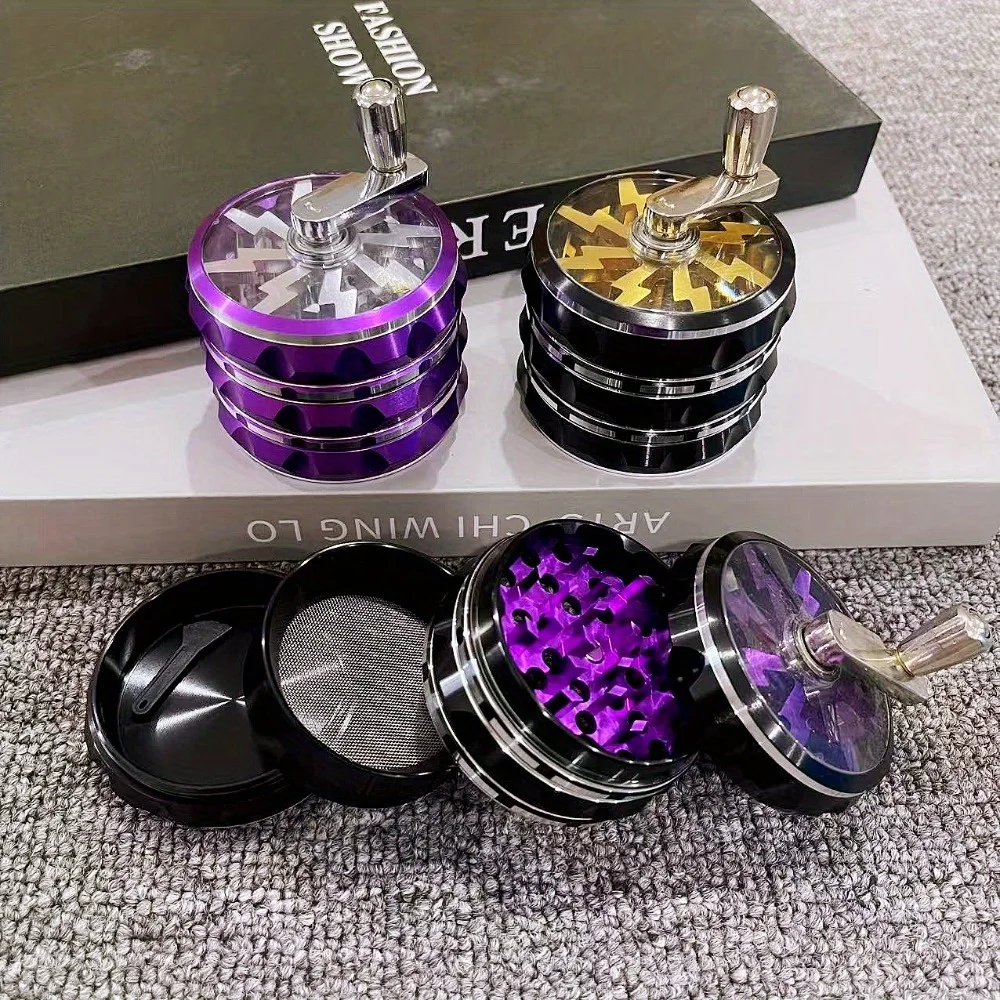 2.5Inch Flash Handle Herb Grinder 4-layer Mill Spice Mortar Aluminium Alloy Pestle Tobacco Raw Grass Grinder Smoking Accessories
