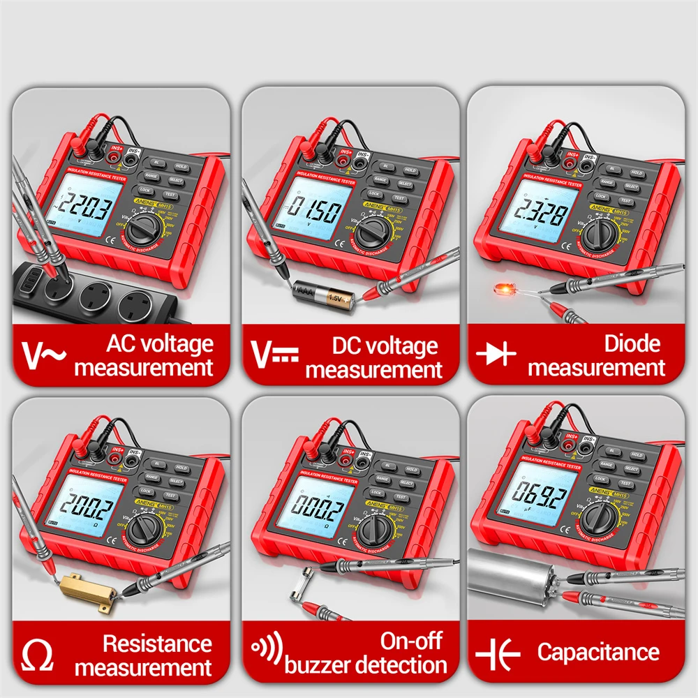 MH15 Insulation Resistance Test Digital Meter Multimeter Automatic Discharge AC/DC Voltage Capacitance LCD Megohmmeter Tester