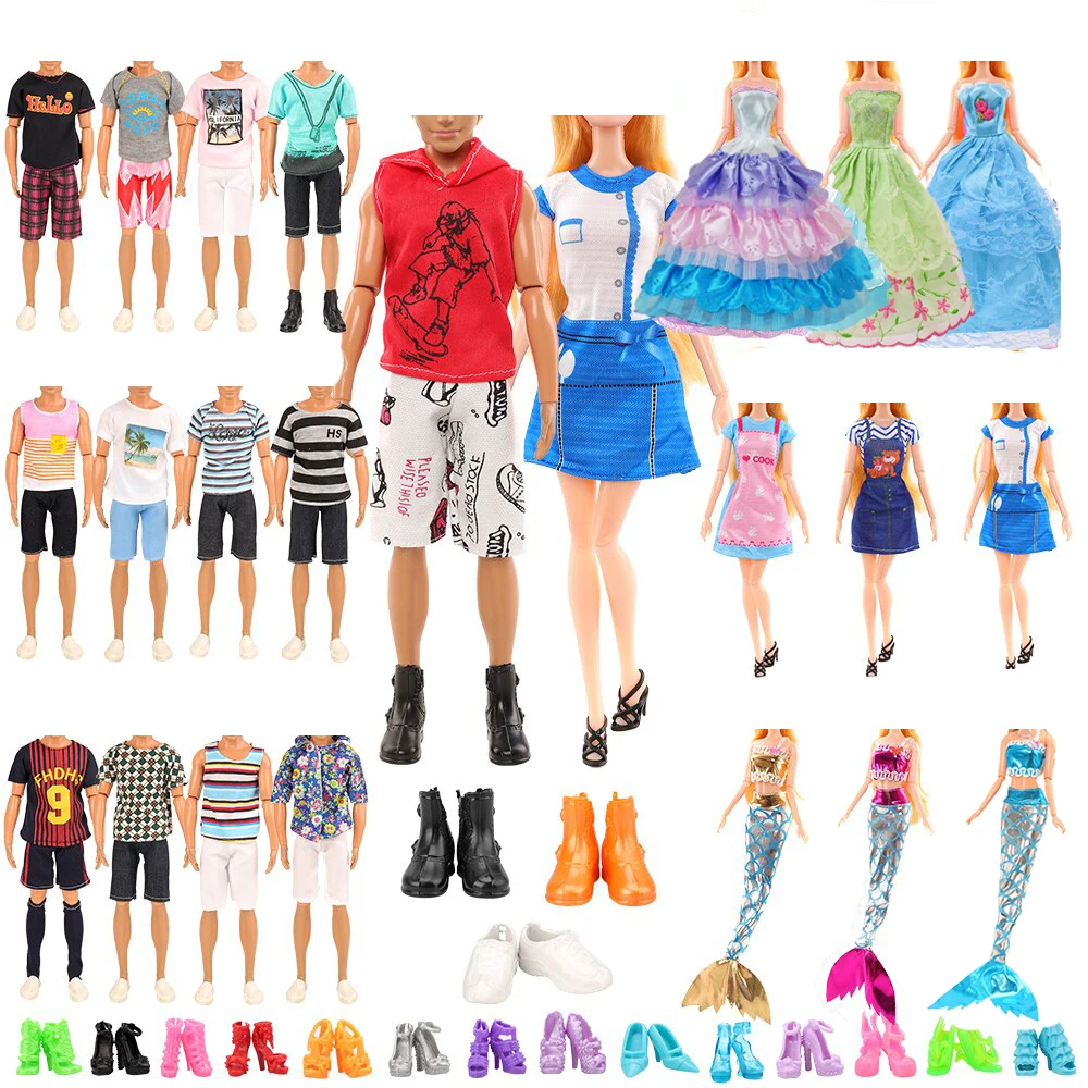 

Doll Clothes Accessories 25 Items/Lot =3 Wedding Dresses +3 Mermaid Dress + 3 Skirt +10 Shoes For Barbie + Random 3 Ken Clothes