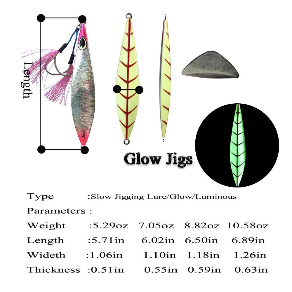 D1 Strong Glow Jig Lure 80g 100g 150g Deep Sea Slow Shake Hard Metal Bait UV Luminous Trolling Fishing Tackle