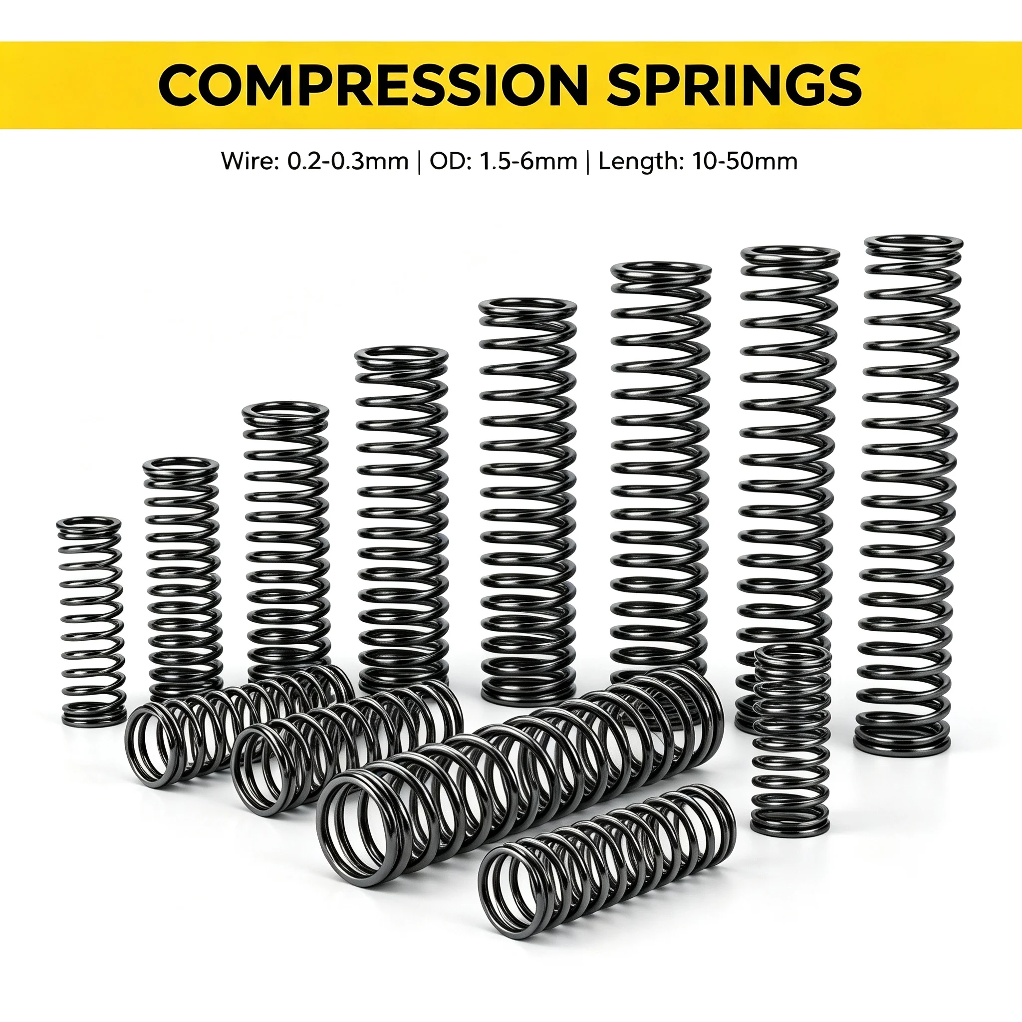 65 Mn Manganese Steel Compression Springs 0.2-0.3mm Wire, 1.5-6mm OD, 10-50mm Length,Black Small Return Mini Compression Spring