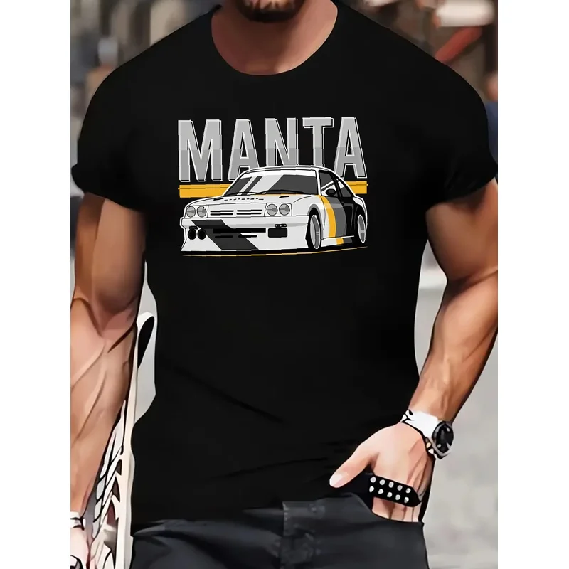 Men'S T-Shirt, Fun 'Manta Race Car' Printed Tee, Men'S Short Sleeve Shirt, Regular Casual Daily Top, Men'S T-Shirt, Fun 'Manta R