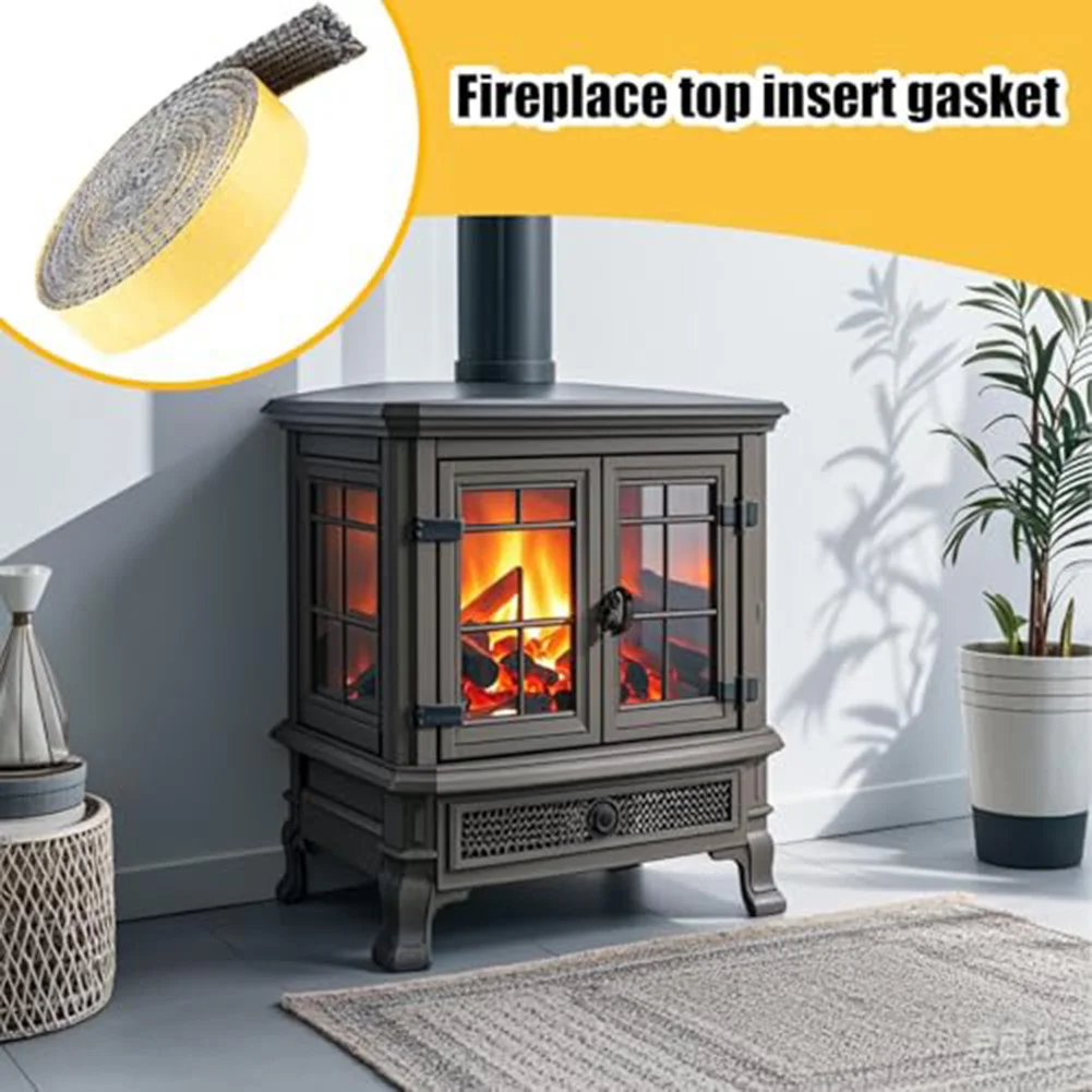 Self-Adhesive Fireplace Sealing Tape Flat Stove Rope Fiberglass Fireplace Door Sealing Strip Cord Replacement Sealing Cord