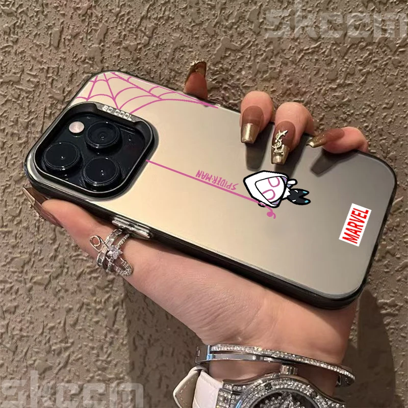Casing Ponsel Pasangan Spiderman untuk iPhone 16 15 14 11 12 13 Pro Max 7 8 Plus X XR XS Max Sampul Dalam Berlapis Perak Berwarna