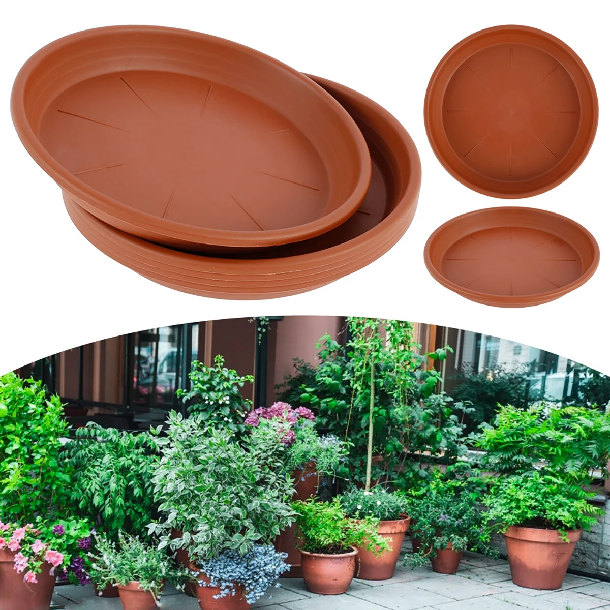 5Pcs Plant Saucer Kit Plastic Plant Trays Round Drip Waterproof Durable Thicker PP Plant Tray Flower Pot for Indoor Outdoor Home