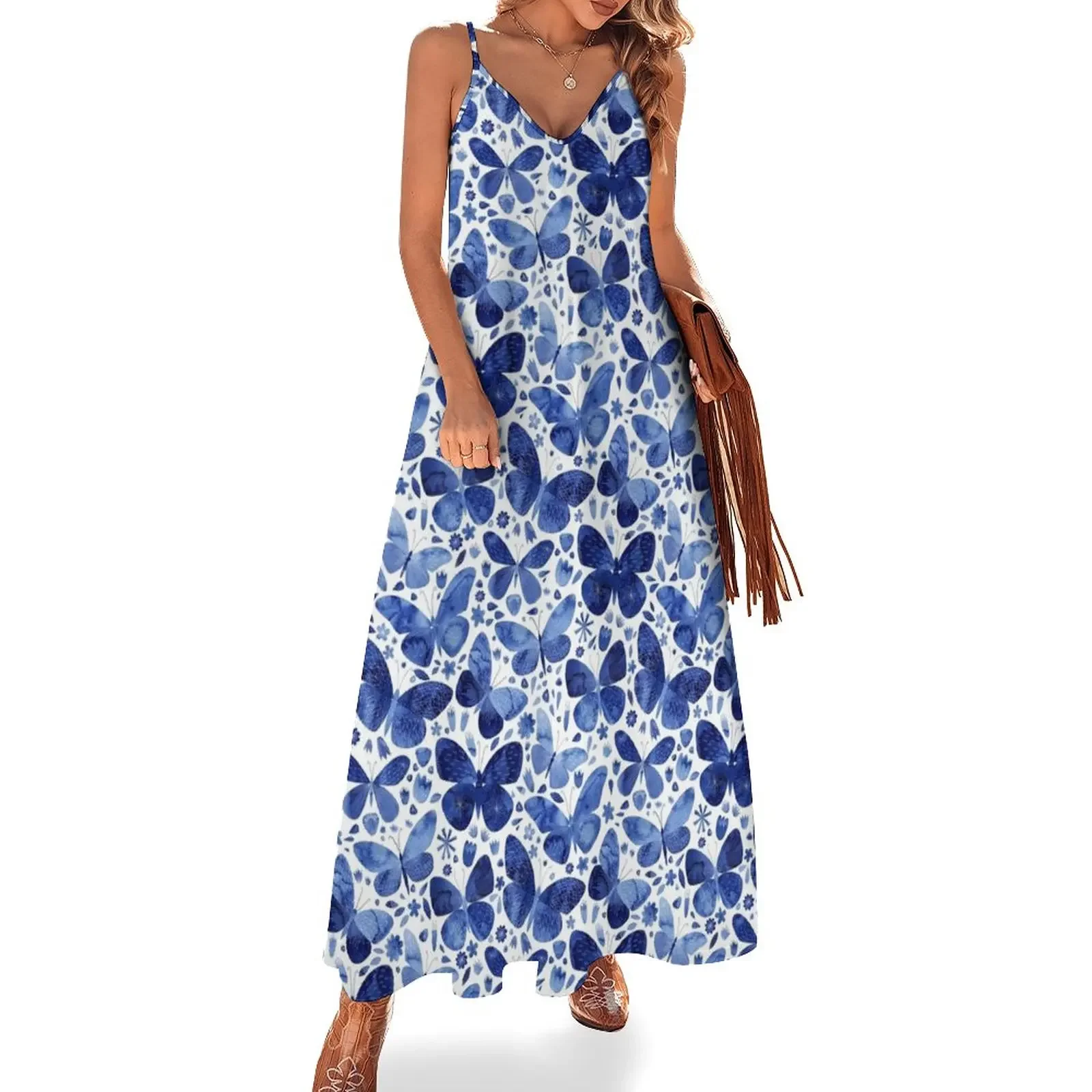 

Blue Butterflies Sleeveless Dress summer women's suit summer dress korean women womens dress purple