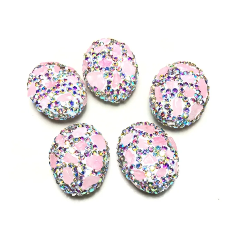 5pcs High Quality Pink Stone White AB Rhinestone Pave Oval Focal Beads Spacer Centerpiece Women Jewelry Bracelet Necklace Making