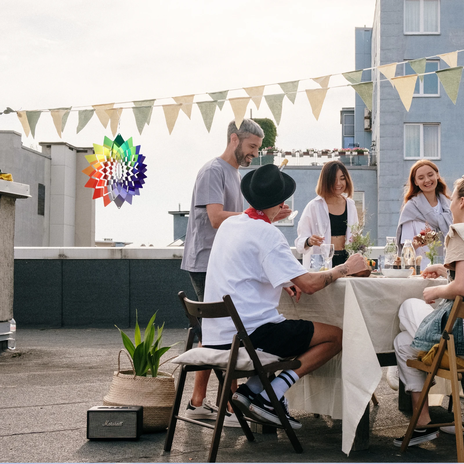 

Stainless Steel Wind Chime Decorative Hanging Sculpture for Garden Patio Living Room 3D Rotation Color Effect Outdoor Lawn Hall