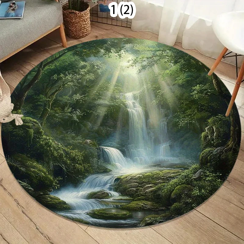 Forest Waterfall Living Room Carpet Natural Landscape Patter