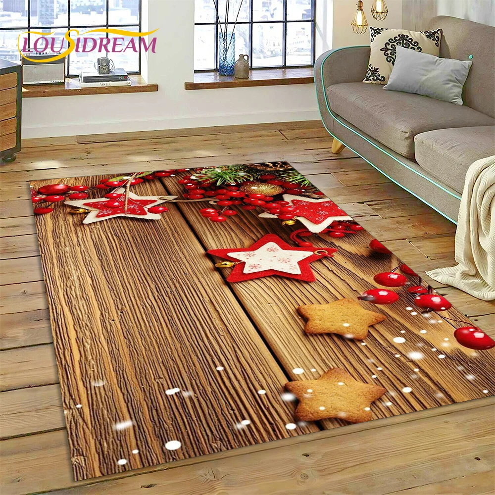 3D Merry Christmas Tree Santa Claus Cartoon Area Rug Large,Carpet for Home Living Room Sofa Doormat Decor,kid Non-slip Floor Mat