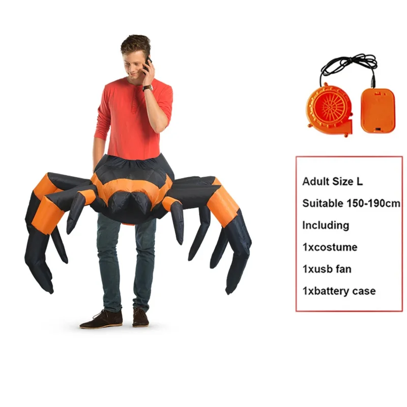 زي سبايدر قابل للنفخ للبالغين، أزياء مضحكة لتفجير الهواء، أزياء عنكبوت لحفلات الهالوين التنكرية