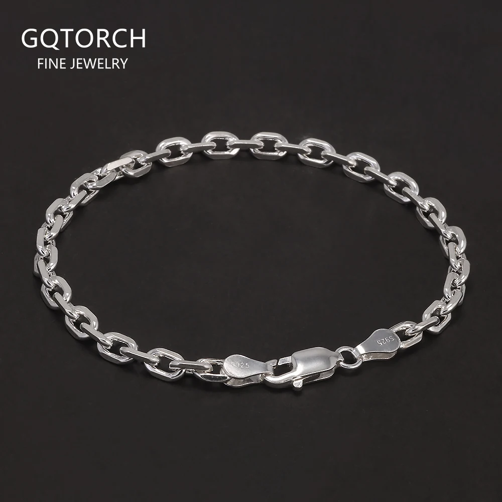 4mm 925 Sterling Silver Diamond-Cut Paperclip Chain Bracelet for Men Cable Link Chain Simple Hiphop Fashion Party Jewelry