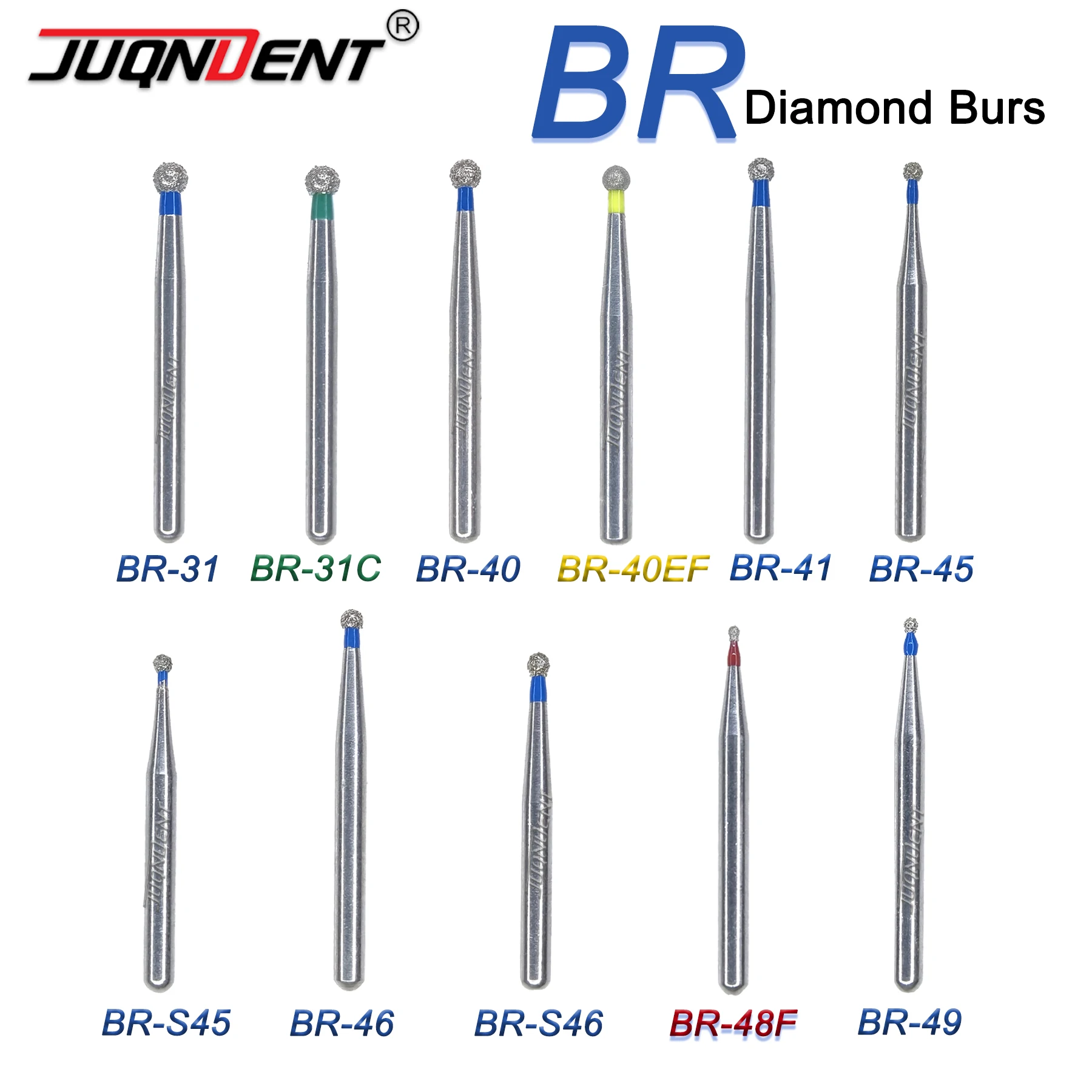 Dental Diamond Burs Drills High Speed FG Dia 1.6MM Ball Round Type Crown Removal Bur Teeth Whitening Dentistry Materials BR